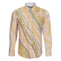 Yellow Palaka Hawaii Leis Family Matching Off The Shoulder Long Sleeve Dress and Hawaiian Shirt Hawaiian-plaid Elegant Tropical Vibes - Polynesian Pride