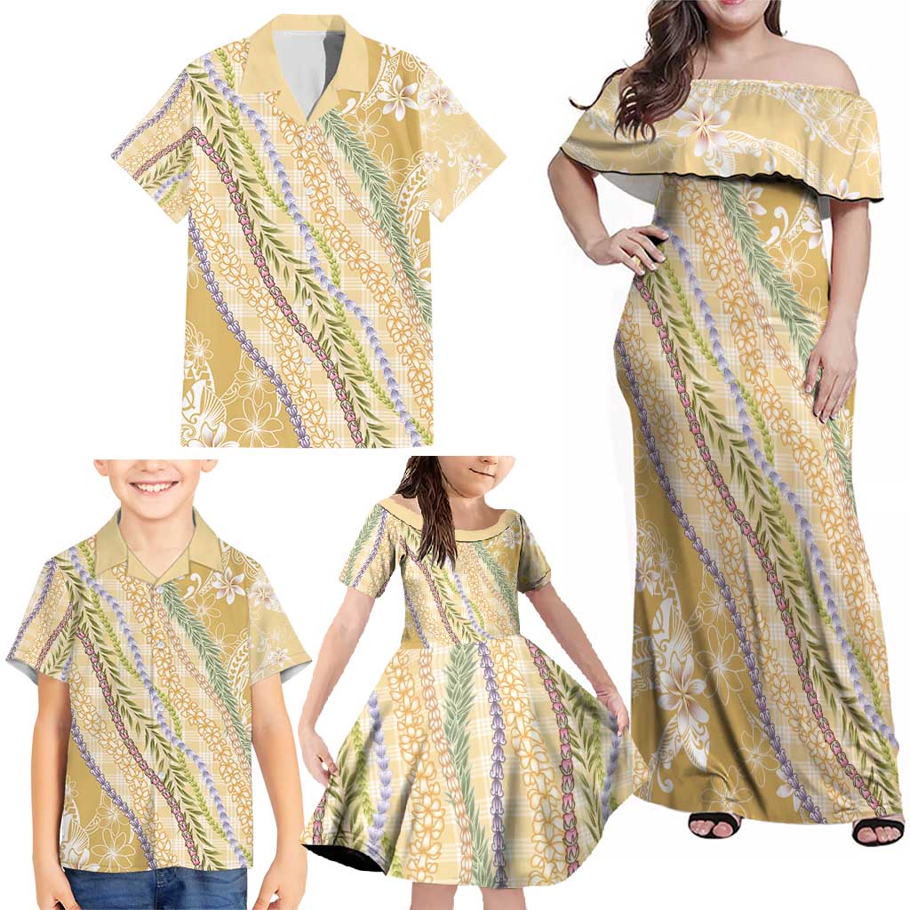 Yellow Palaka Hawaii Leis Family Matching Off Shoulder Maxi Dress and Hawaiian Shirt Hawaiian-plaid Elegant Tropical Vibes - Polynesian Pride