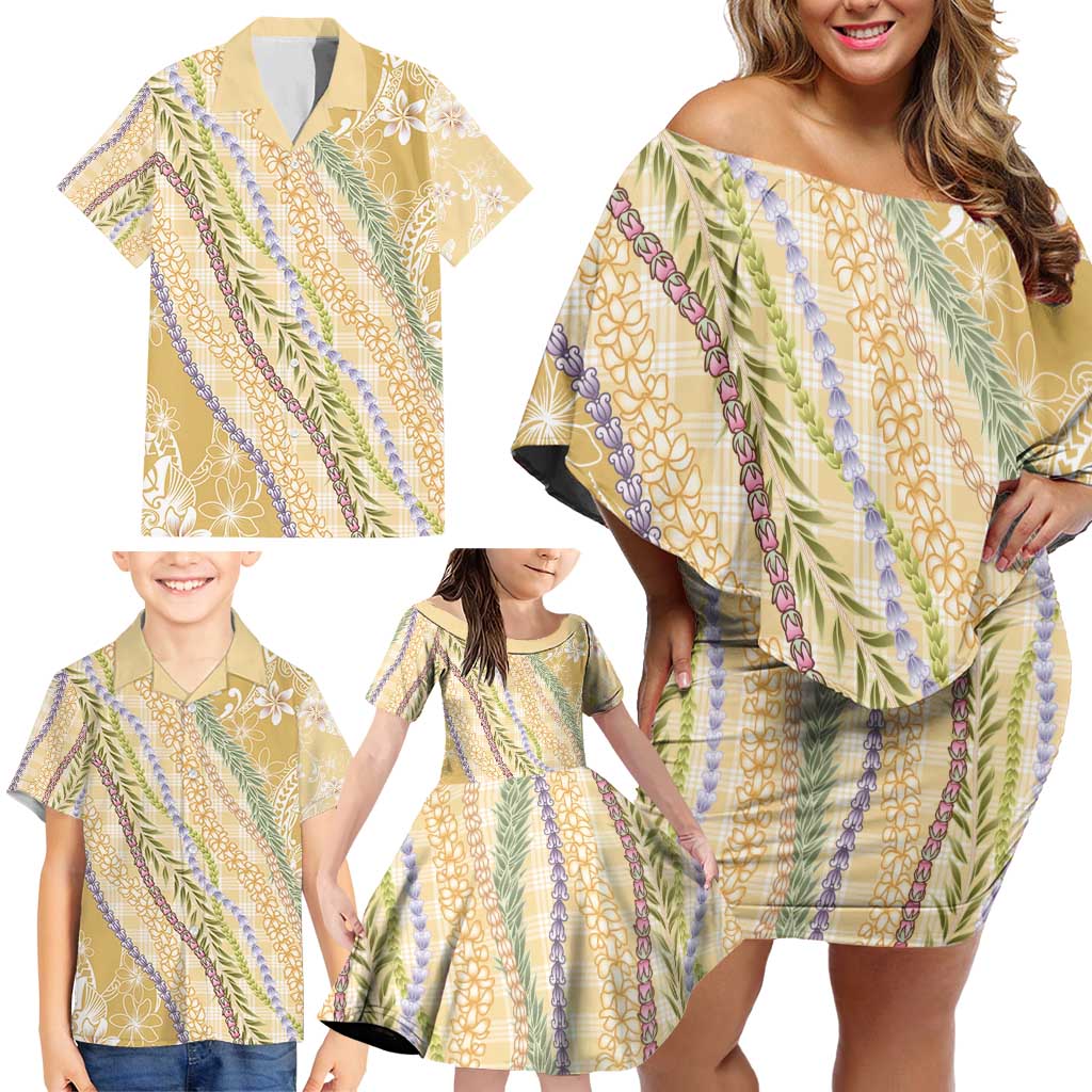 Yellow Palaka Hawaii Leis Family Matching Off Shoulder Short Dress and Hawaiian Shirt Hawaiian-plaid Elegant Tropical Vibes - Polynesian Pride