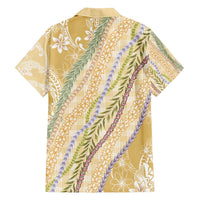 Yellow Palaka Hawaii Leis Family Matching Off Shoulder Short Dress and Hawaiian Shirt Hawaiian-plaid Elegant Tropical Vibes - Polynesian Pride