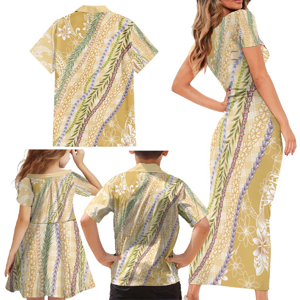 Yellow Palaka Hawaii Leis Family Matching Short Sleeve Bodycon Dress and Hawaiian Shirt Hawaiian-plaid Elegant Tropical Vibes - Polynesian Pride