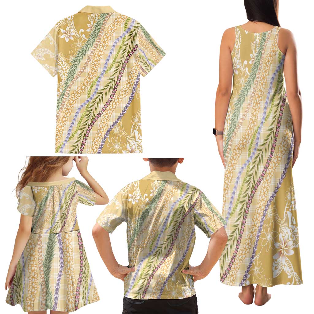Yellow Palaka Hawaii Leis Family Matching Tank Maxi Dress and Hawaiian Shirt Hawaiian-plaid Elegant Tropical Vibes - Polynesian Pride