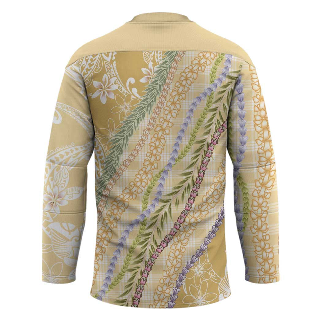 Yellow Palaka Hawaii Leis Hockey Jersey Hawaiian-plaid Elegant Tropical Vibes - Polynesian Pride