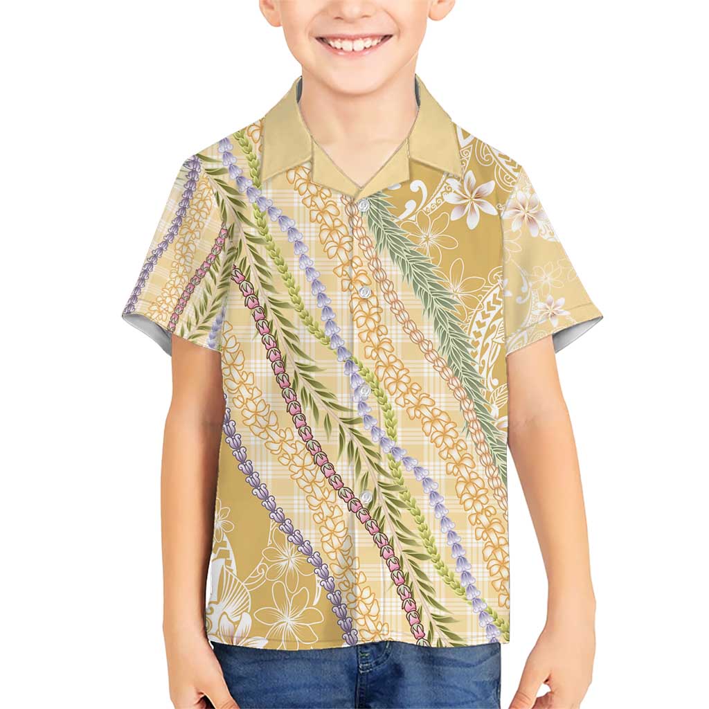 Yellow Palaka Hawaii Leis Kid Hawaiian Shirt Hawaiian-plaid Elegant Tropical Vibes - Polynesian Pride