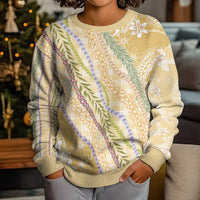 Yellow Palaka Hawaii Leis Kid Ugly Christmas Sweater Hawaiian-plaid Elegant Tropical Vibes - Polynesian Pride