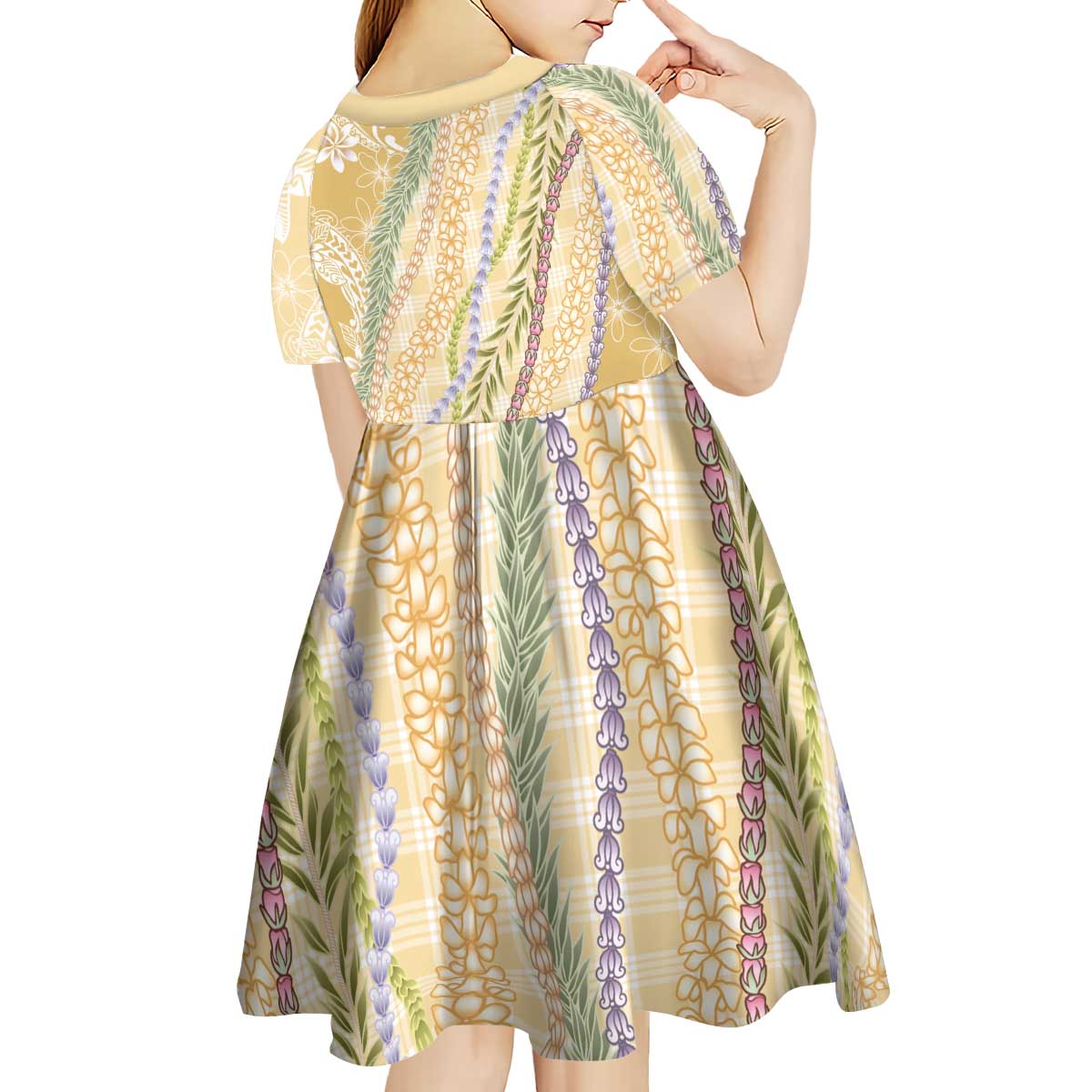 Yellow Palaka Hawaii Leis Kid Short Sleeve Dress Hawaiian-plaid Elegant Tropical Vibes - Polynesian Pride