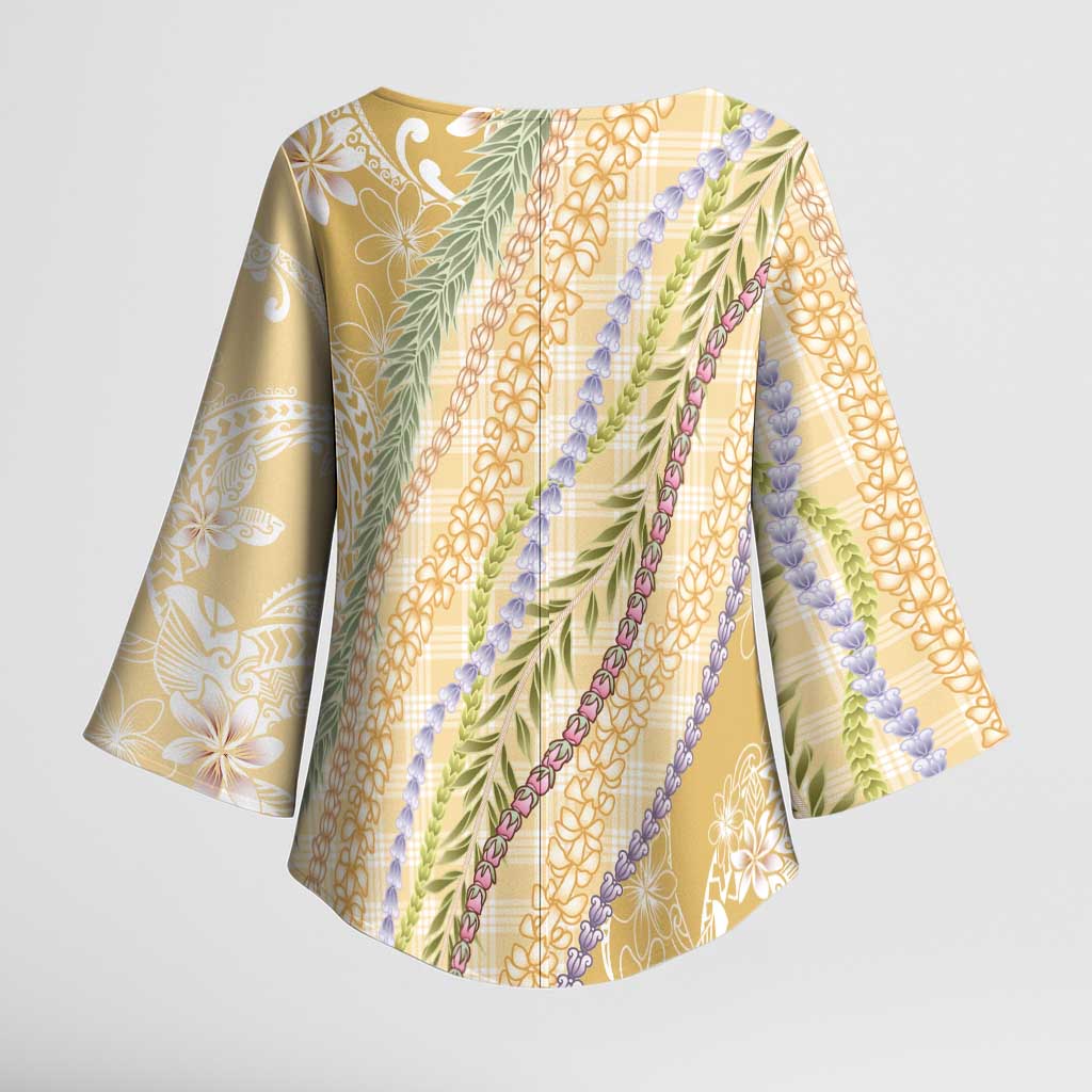 Yellow Palaka Hawaii Leis Kimono Sleeve Blouse Hawaiian-plaid Elegant Tropical Vibes - Polynesian Pride