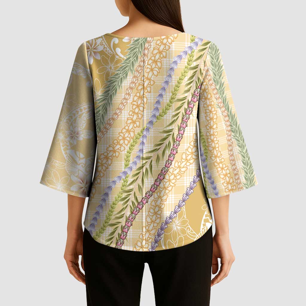 Yellow Palaka Hawaii Leis Kimono Sleeve Blouse Hawaiian-plaid Elegant Tropical Vibes - Polynesian Pride