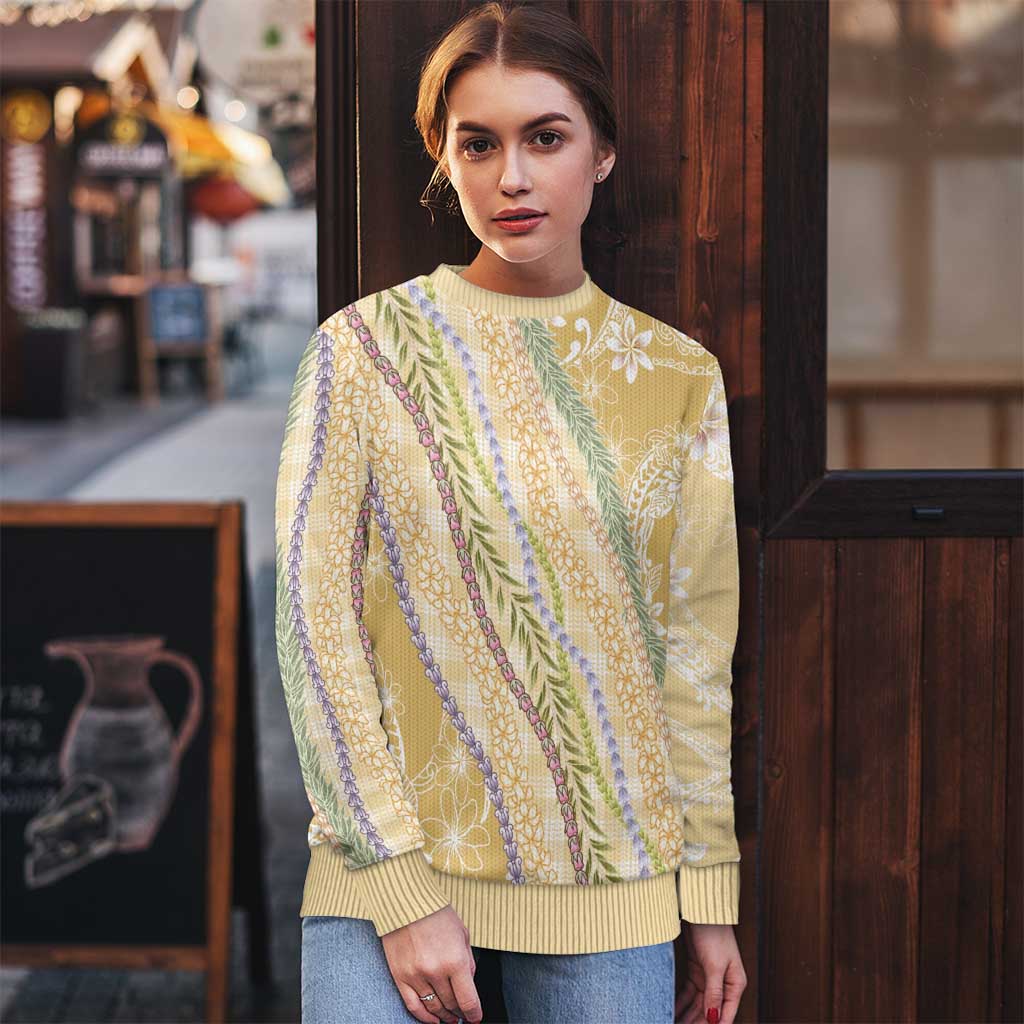 Yellow Palaka Hawaii Leis Ugly Christmas Sweater Hawaiian-plaid Elegant Tropical Vibes - Polynesian Pride