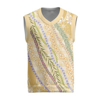 Yellow Palaka Hawaii Leis Christmas Knitted V-Neck Vest Hawaiian-plaid Elegant Tropical Vibes - Polynesian Pride