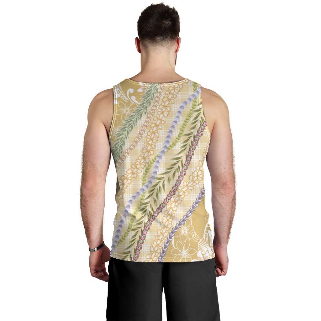 Yellow Palaka Hawaii Leis Men Tank Top Hawaiian-plaid Elegant Tropical Vibes - Polynesian Pride