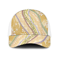 Yellow Palaka Hawaii Leis Mesh Trucker Cap Hawaiian-plaid Elegant Tropical Vibes - Polynesian Pride