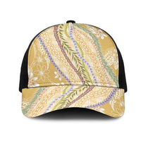 Yellow Palaka Hawaii Leis Mesh Trucker Cap Hawaiian-plaid Elegant Tropical Vibes - Polynesian Pride