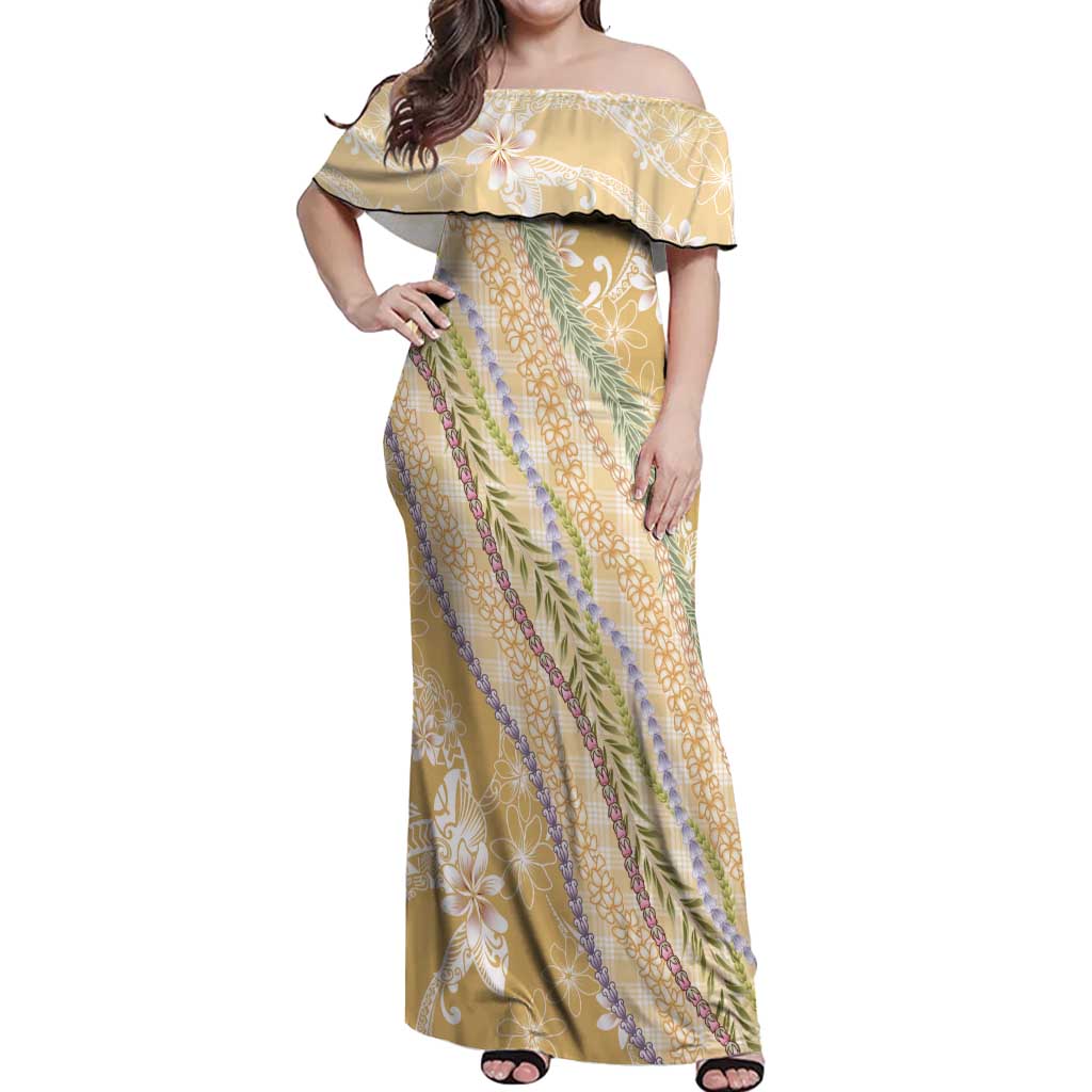 Yellow Palaka Hawaii Leis Off Shoulder Maxi Dress Hawaiian-plaid Elegant Tropical Vibes - Polynesian Pride