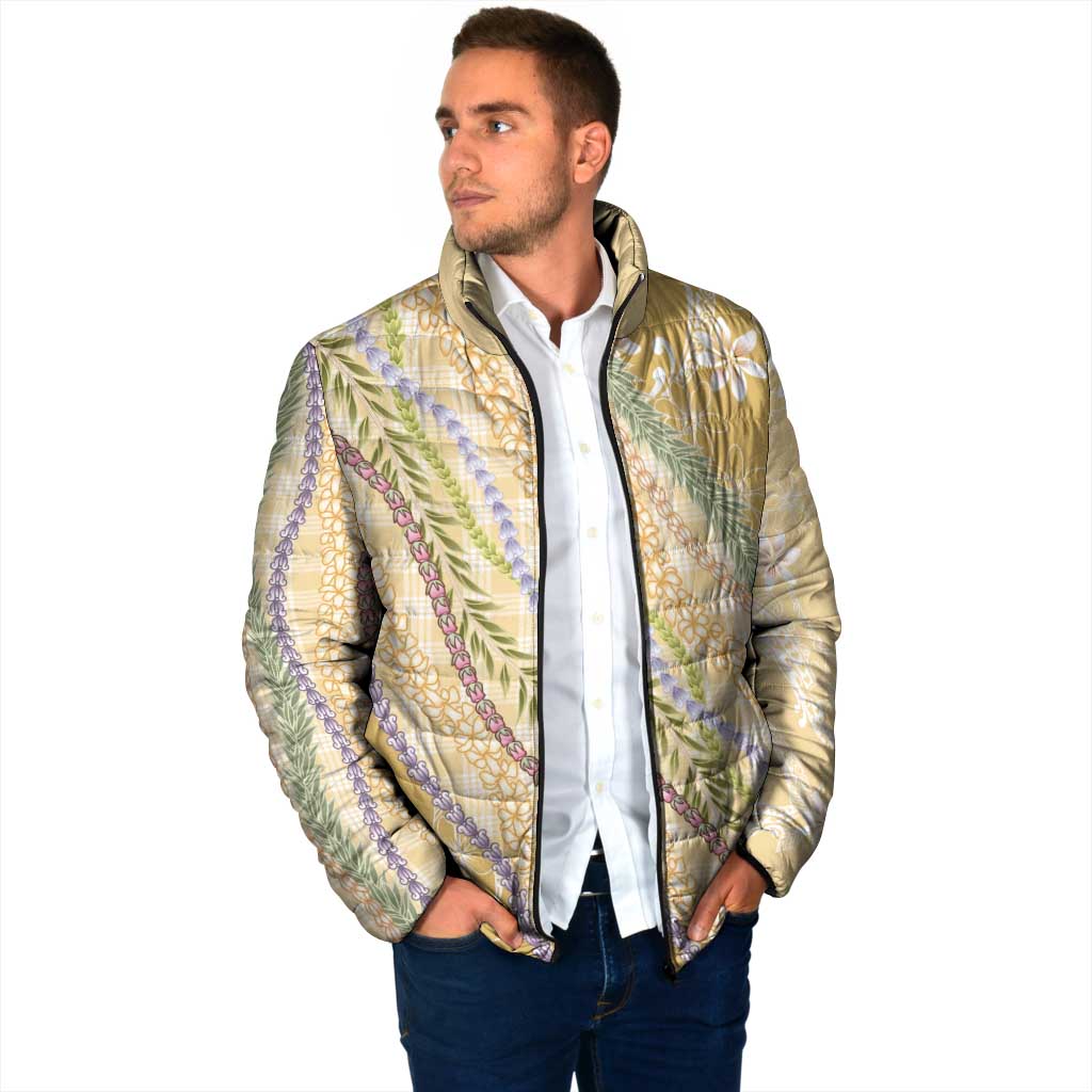 Yellow Palaka Hawaii Leis Padded Jacket Hawaiian-plaid Elegant Tropical Vibes - Polynesian Pride