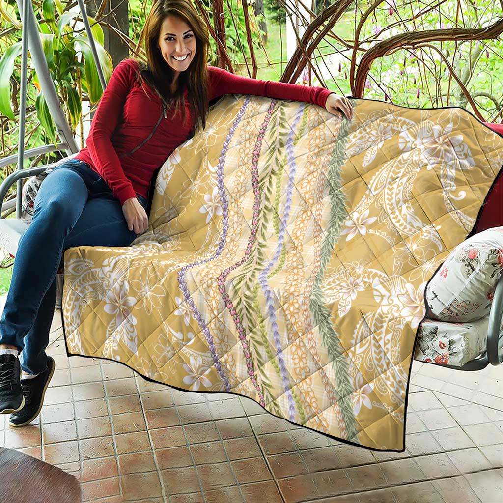 Yellow Palaka Hawaii Leis Quilt Hawaiian-plaid Elegant Tropical Vibes - Polynesian Pride