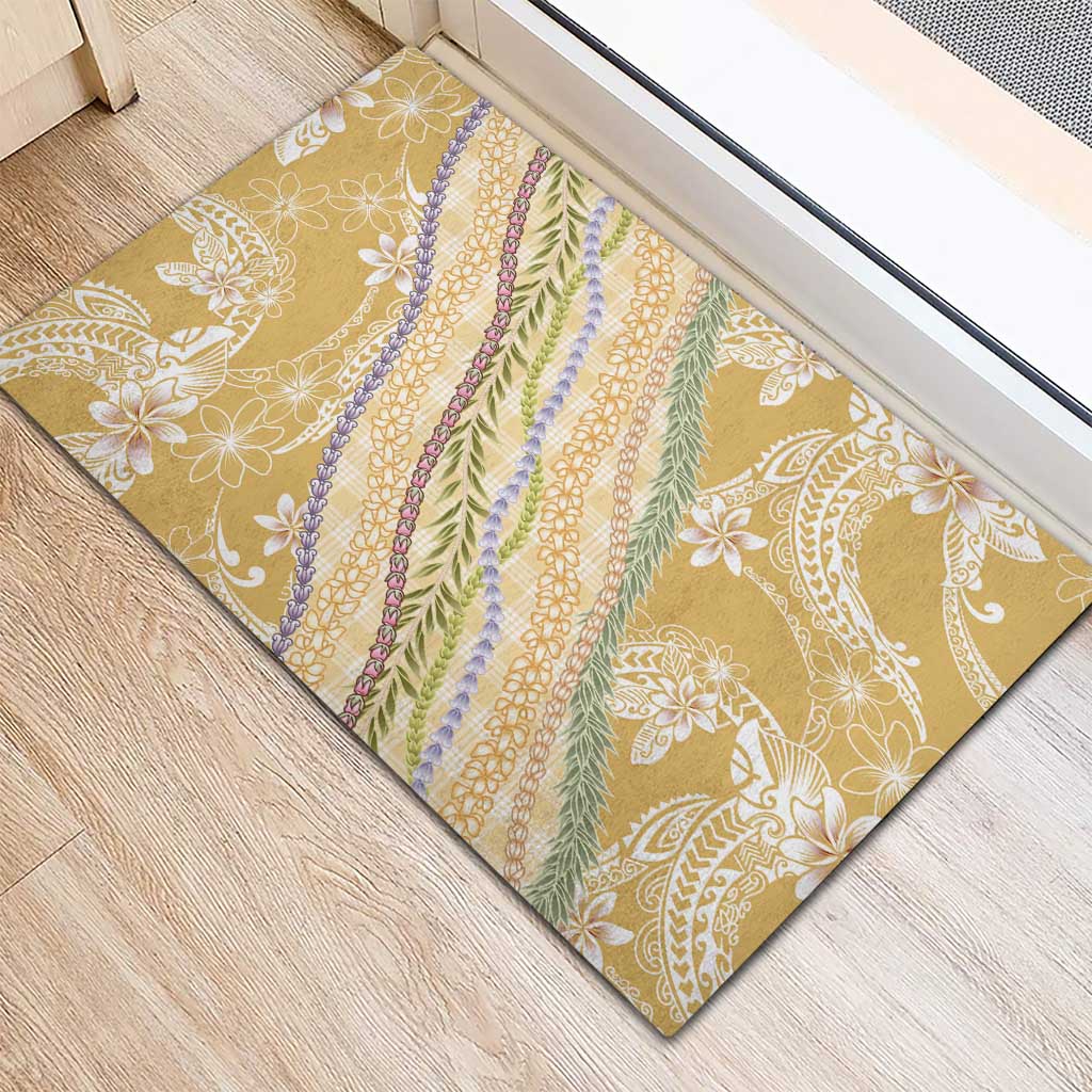 Yellow Palaka Hawaii Leis Rubber Doormat Hawaiian-plaid Elegant Tropical Vibes - Polynesian Pride