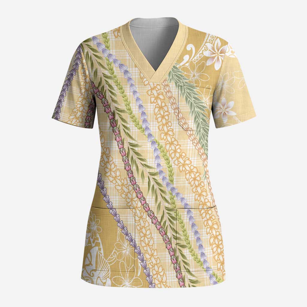 Yellow Palaka Hawaii Leis Scrub Top Hawaiian-plaid Elegant Tropical Vibes - Polynesian Pride