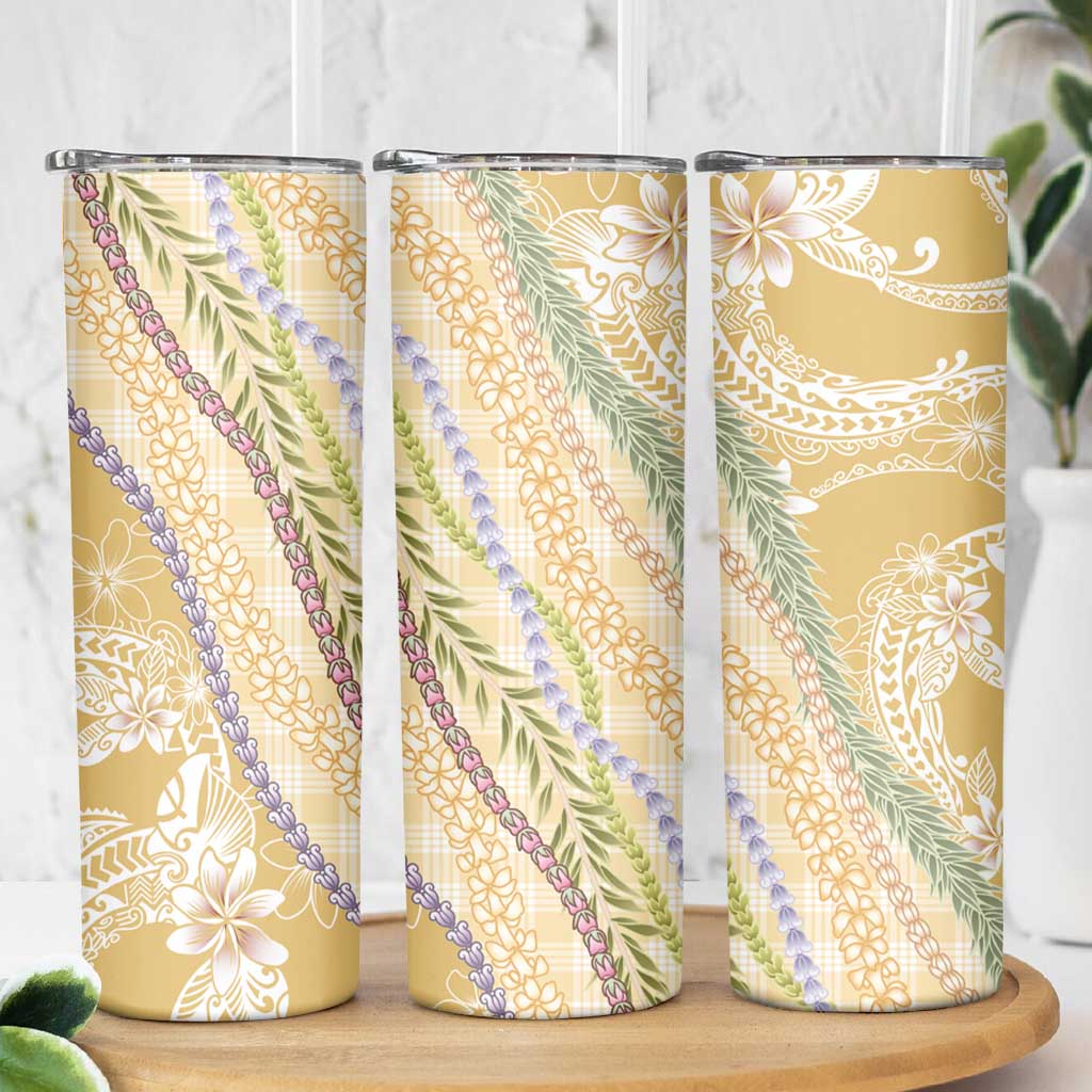 Yellow Palaka Hawaii Leis Skinny Tumbler Hawaiian-plaid Elegant Tropical Vibes - Polynesian Pride