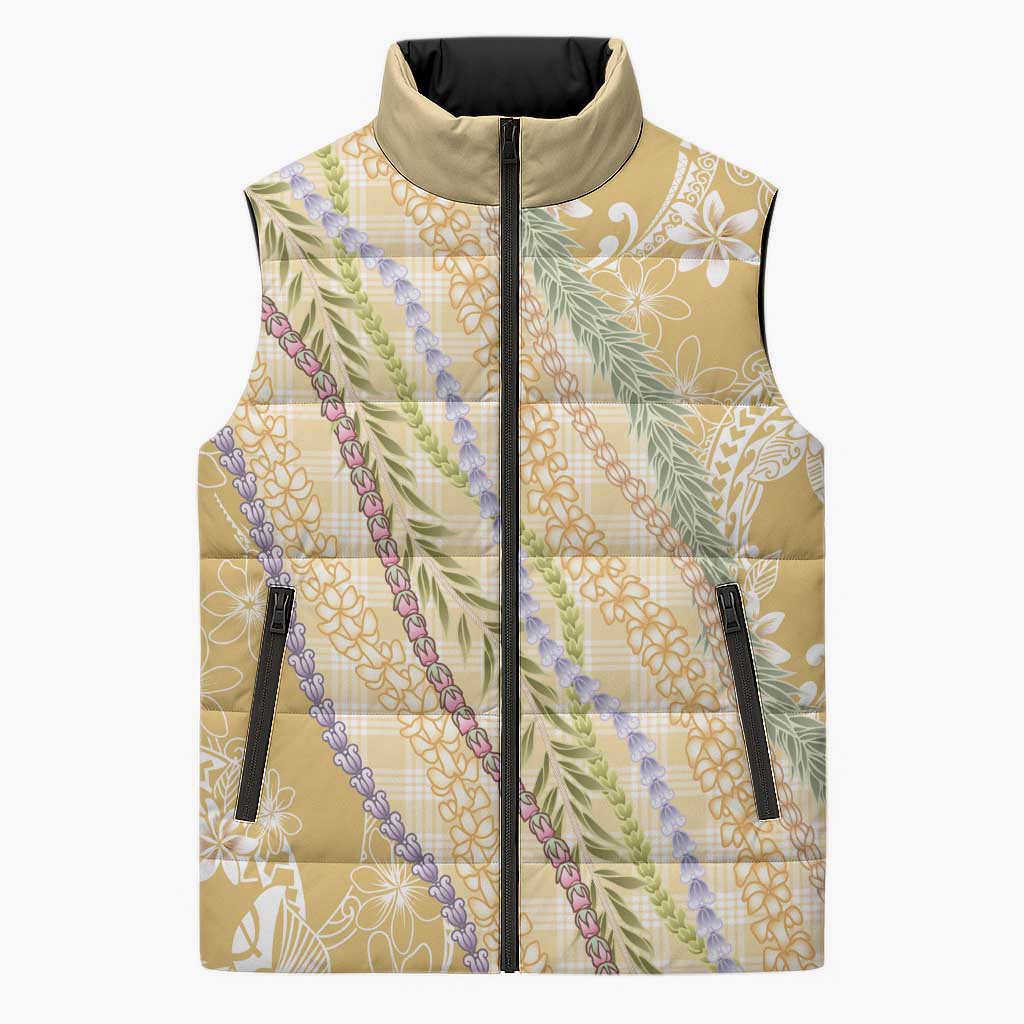 Yellow Palaka Hawaii Leis Sleeveless Puffer Jacket Hawaiian-plaid Elegant Tropical Vibes - Polynesian Pride