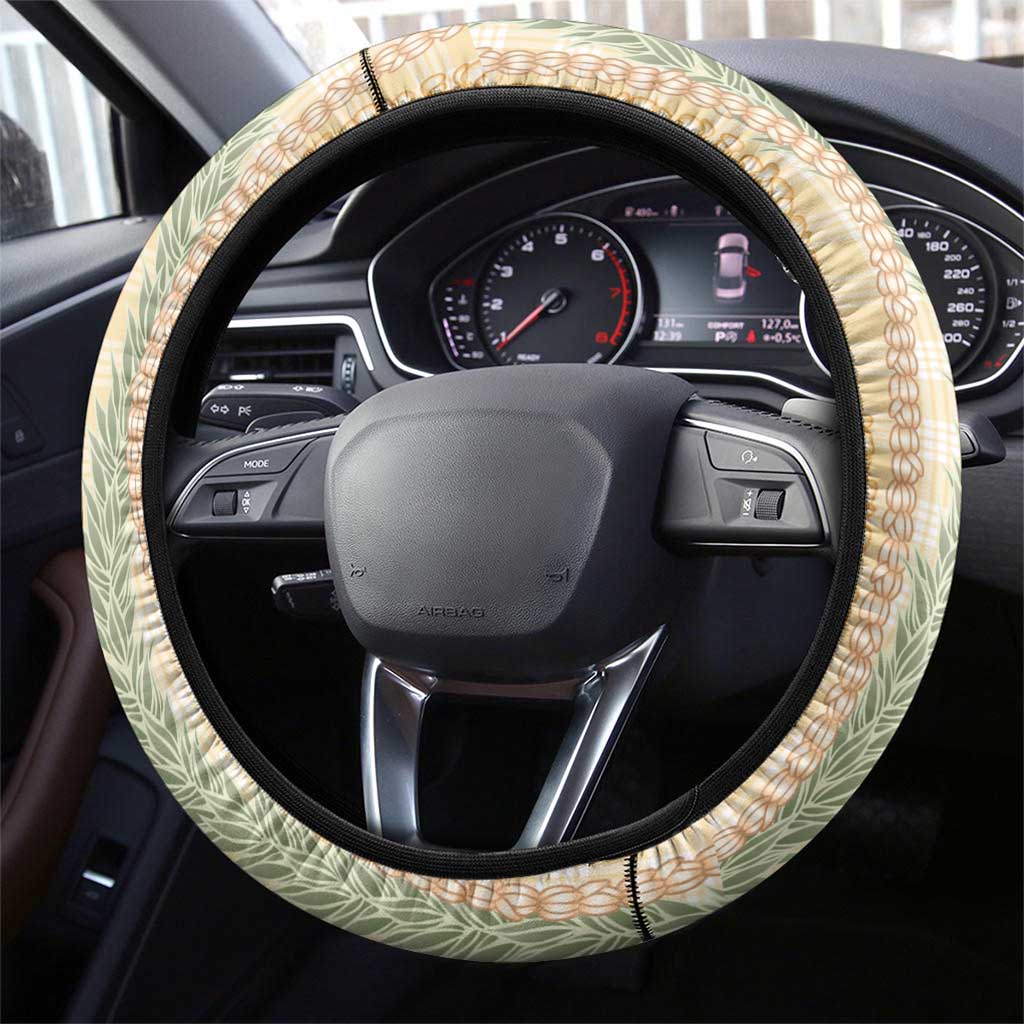 Yellow Palaka Hawaii Leis Steering Wheel Cover Hawaiian-plaid Elegant Tropical Vibes - Polynesian Pride