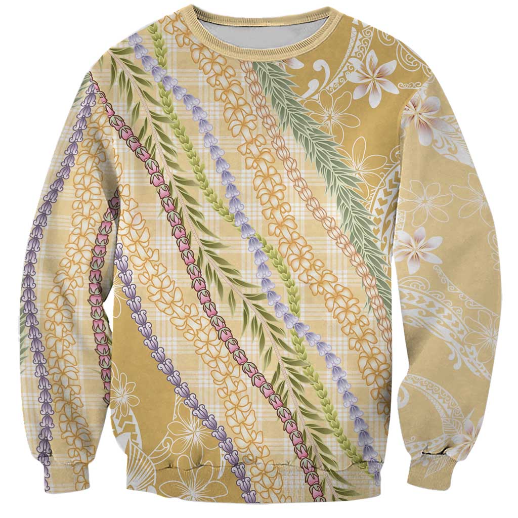 Yellow Palaka Hawaii Leis Sweatshirt Hawaiian-plaid Elegant Tropical Vibes - Polynesian Pride