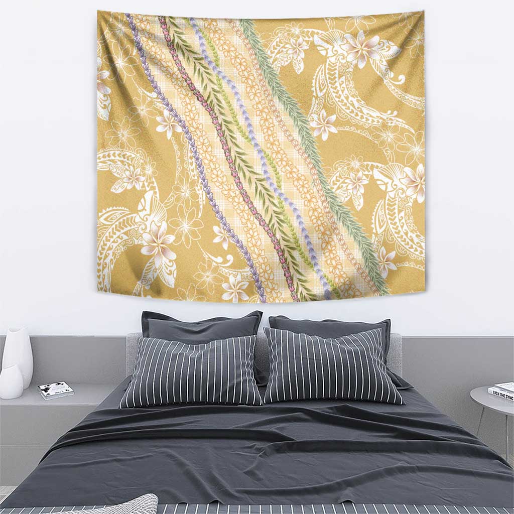 Yellow Palaka Hawaii Leis Tapestry Hawaiian-plaid Elegant Tropical Vibes - Polynesian Pride