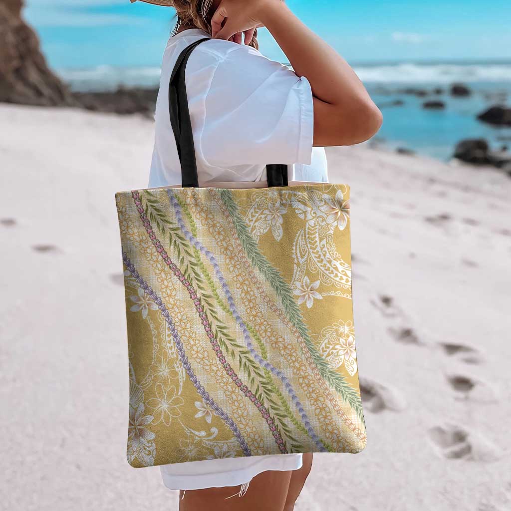 Yellow Palaka Hawaii Leis Tote Bag Hawaiian-plaid Elegant Tropical Vibes - Polynesian Pride