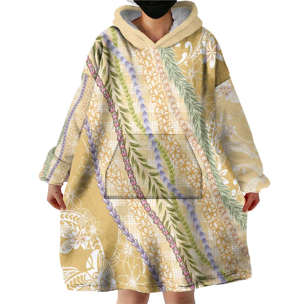 Yellow Palaka Hawaii Leis Wearable Blanket Hoodie Hawaiian-plaid Elegant Tropical Vibes - Polynesian Pride