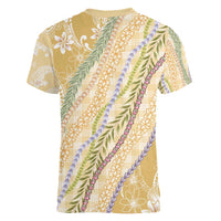 Yellow Palaka Hawaii Leis Women V-Neck T-Shirt Hawaiian-plaid Elegant Tropical Vibes - Polynesian Pride