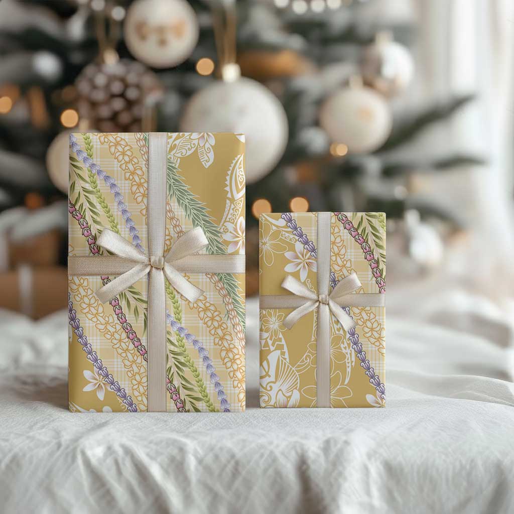 Yellow Palaka Hawaii Leis Wrapping Paper Hawaiian-plaid Elegant Tropical Vibes - Polynesian Pride