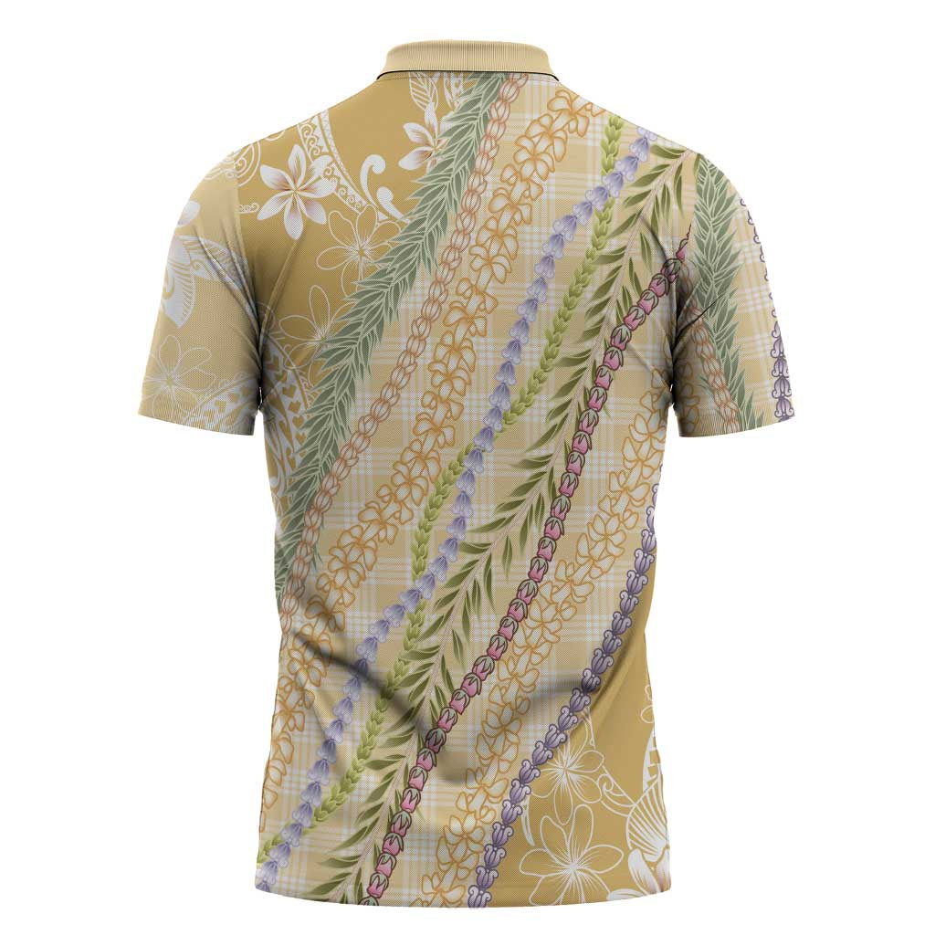 Yellow Palaka Hawaii Leis Zipper Polo Shirt Hawaiian-plaid Elegant Tropical Vibes - Polynesian Pride