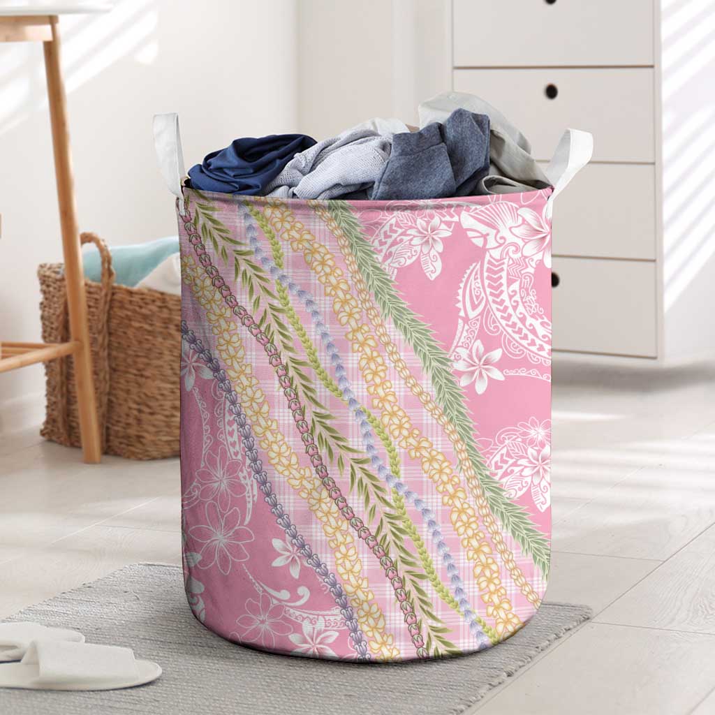 Pink Palaka Hawaii Leis Laundry Basket Hawaiian-plaid Elegant Tropical Vibes - Polynesian Pride