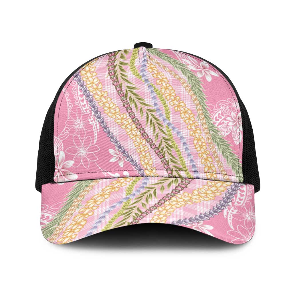 Pink Palaka Hawaii Leis Baseball Net Cap Hawaiian-plaid Elegant Tropical Vibes - Polynesian Pride