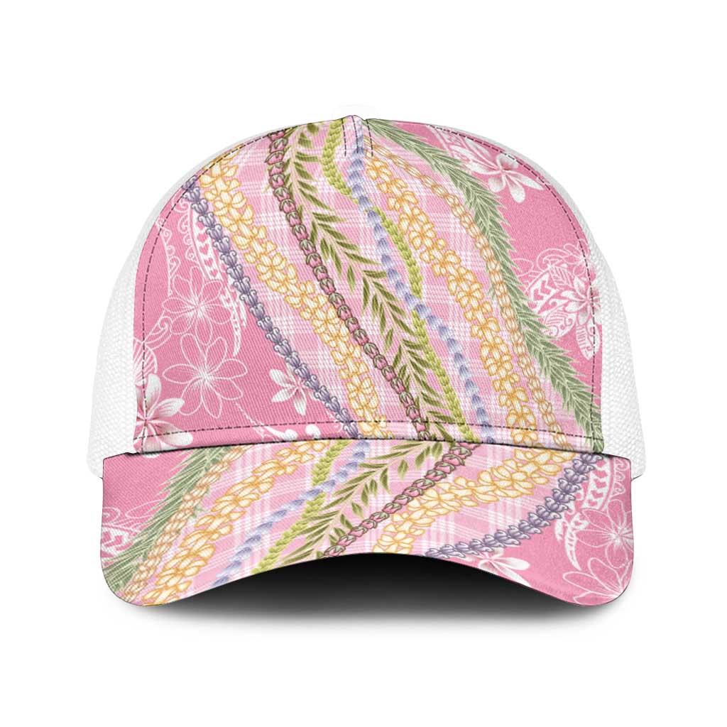 Pink Palaka Hawaii Leis Baseball Net Cap Hawaiian-plaid Elegant Tropical Vibes - Polynesian Pride