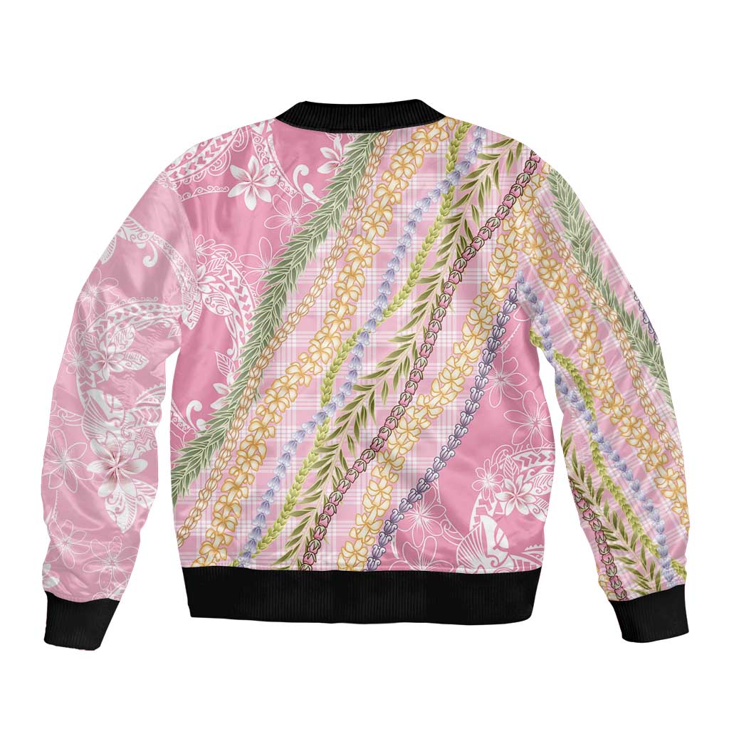 Pink Palaka Hawaii Leis Bomber Jacket Hawaiian-plaid Elegant Tropical Vibes - Polynesian Pride