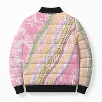 Pink Palaka Hawaii Leis Bomber Puffer Jacket Hawaiian-plaid Elegant Tropical Vibes - Polynesian Pride