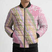 Pink Palaka Hawaii Leis Bomber Puffer Jacket Hawaiian-plaid Elegant Tropical Vibes - Polynesian Pride