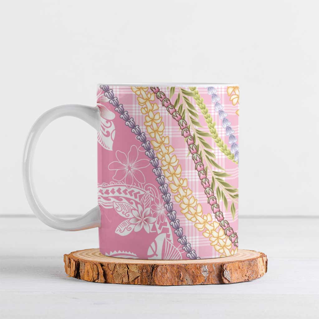 Pink Palaka Hawaii Leis Ceramic Mug Hawaiian-plaid Elegant Tropical Vibes - Polynesian Pride