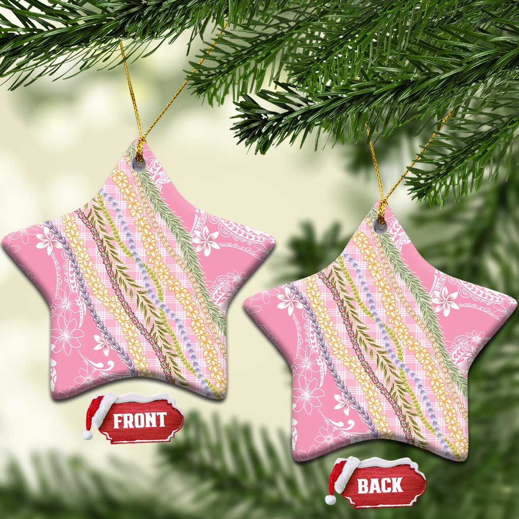 Pink Palaka Hawaii Leis Ceramic Ornament Hawaiian-plaid Elegant Tropical Vibes - Polynesian Pride
