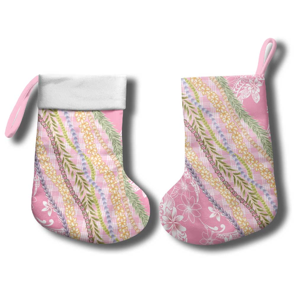 Pink Palaka Hawaii Leis Christmas Stocking Hawaiian-plaid Elegant Tropical Vibes - Polynesian Pride