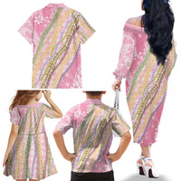Pink Palaka Hawaii Leis Family Matching Off The Shoulder Long Sleeve Dress and Hawaiian Shirt Hawaiian-plaid Elegant Tropical Vibes - Polynesian Pride
