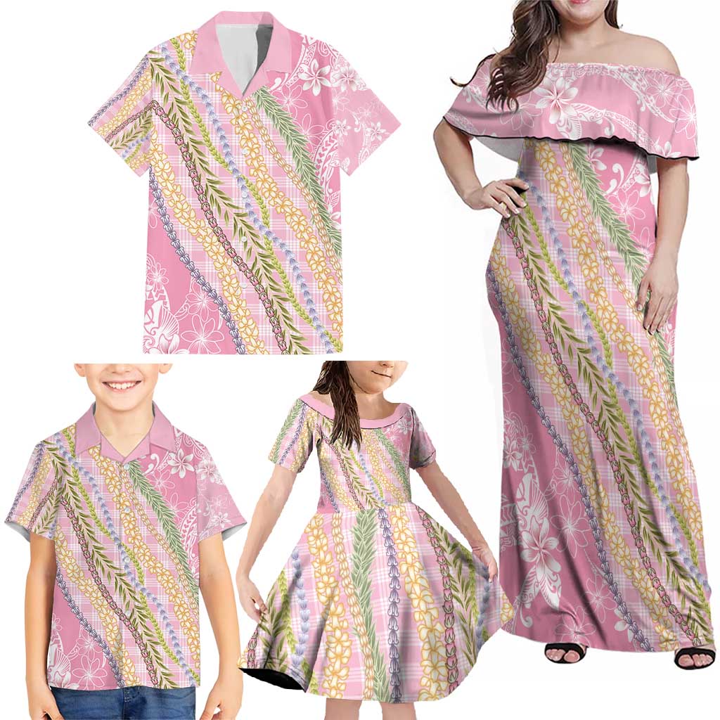 Pink Palaka Hawaii Leis Family Matching Off Shoulder Maxi Dress and Hawaiian Shirt Hawaiian-plaid Elegant Tropical Vibes - Polynesian Pride