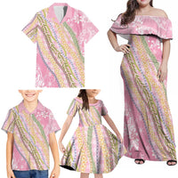 Pink Palaka Hawaii Leis Family Matching Off Shoulder Maxi Dress and Hawaiian Shirt Hawaiian-plaid Elegant Tropical Vibes - Polynesian Pride