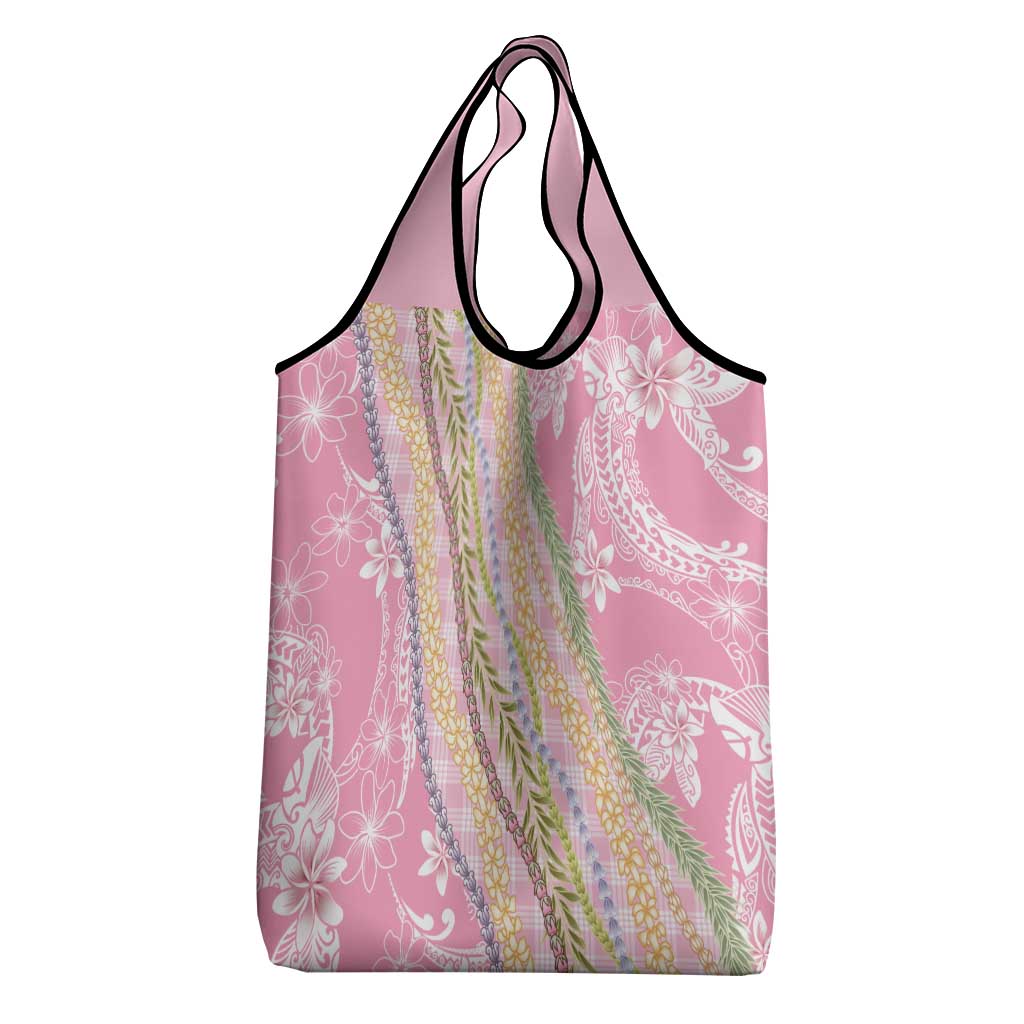 Pink Palaka Hawaii Leis Grocery Bag Hawaiian-plaid Elegant Tropical Vibes - Polynesian Pride