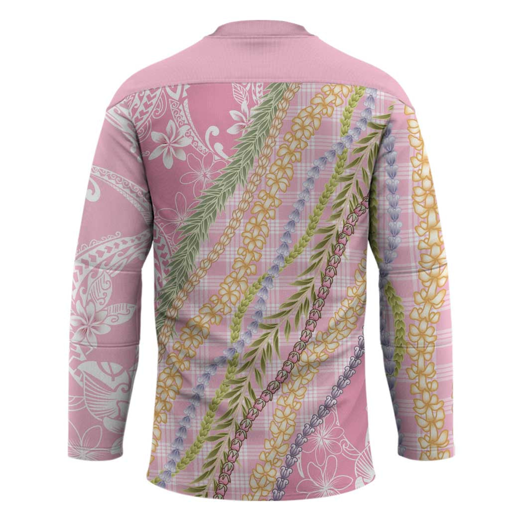 Pink Palaka Hawaii Leis Hockey Jersey Hawaiian-plaid Elegant Tropical Vibes - Polynesian Pride