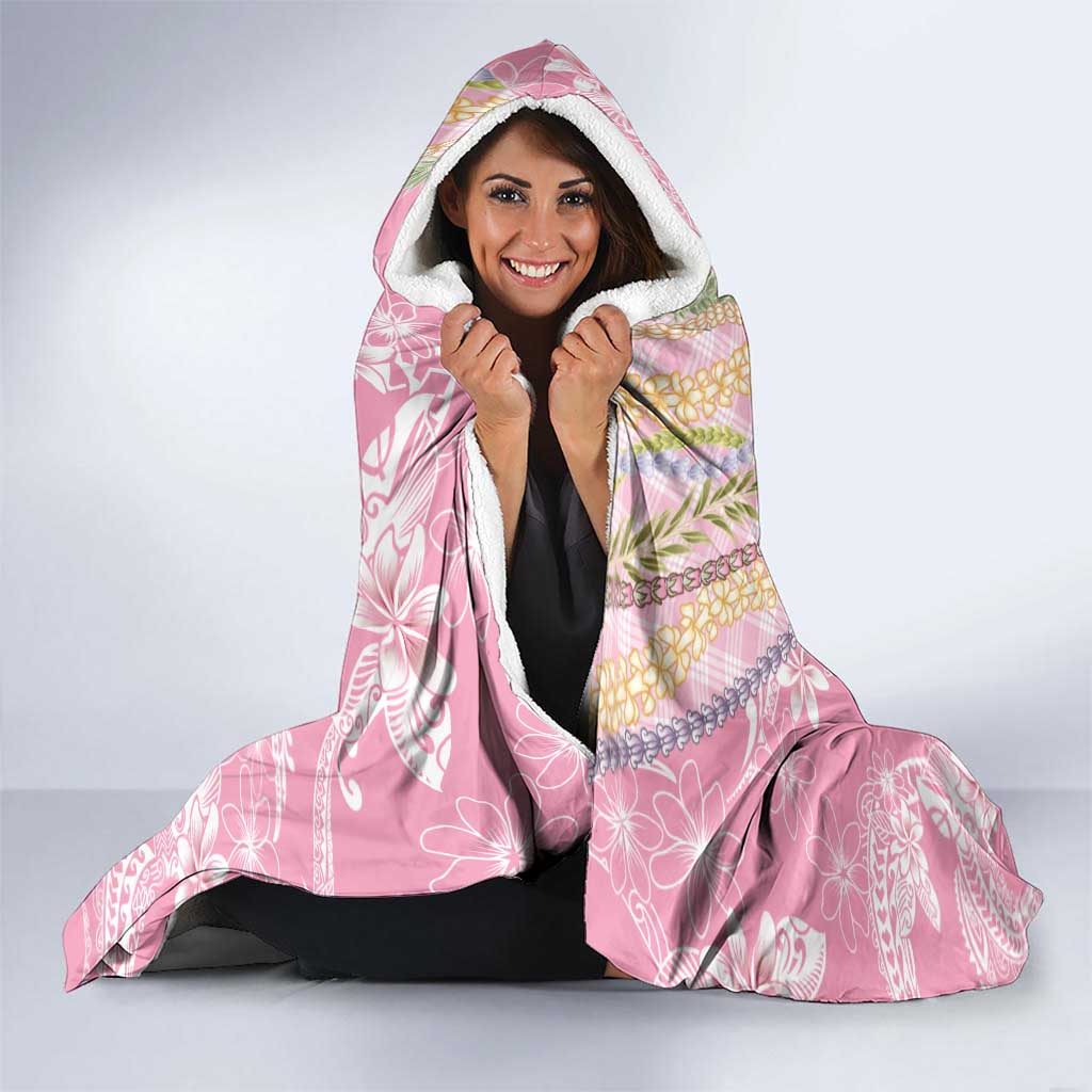Pink Palaka Hawaii Leis Hooded Blanket Hawaiian-plaid Elegant Tropical Vibes - Polynesian Pride