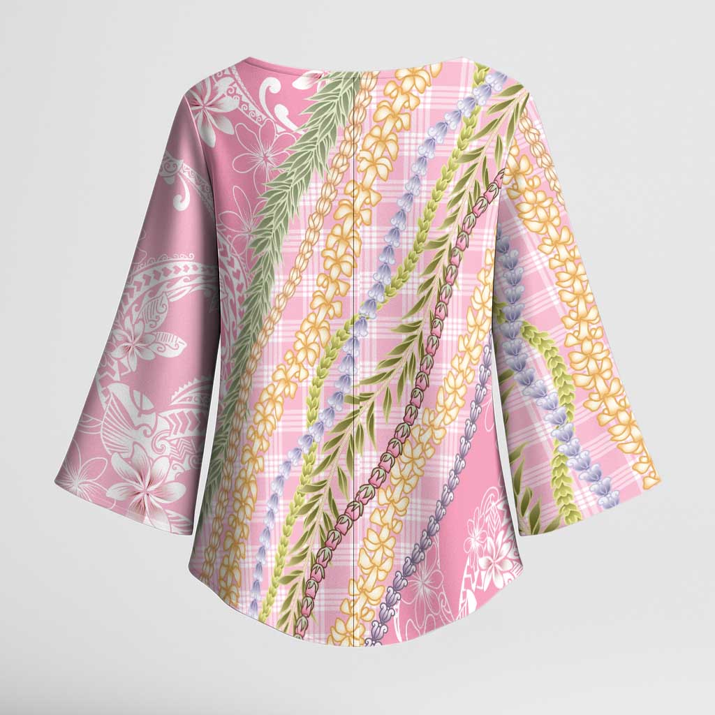 Pink Palaka Hawaii Leis Kimono Sleeve Blouse Hawaiian-plaid Elegant Tropical Vibes - Polynesian Pride