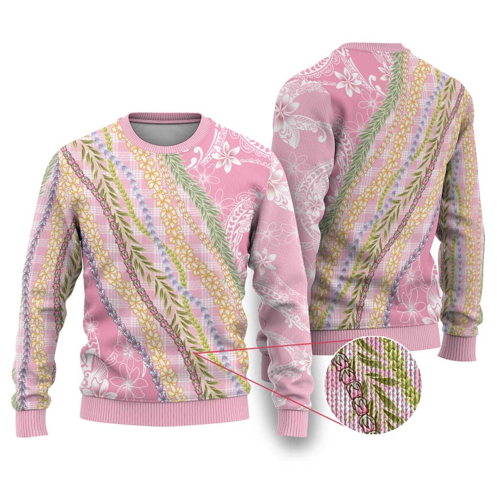 Pink Palaka Hawaii Leis Ugly Christmas Sweater Hawaiian-plaid Elegant Tropical Vibes - Polynesian Pride