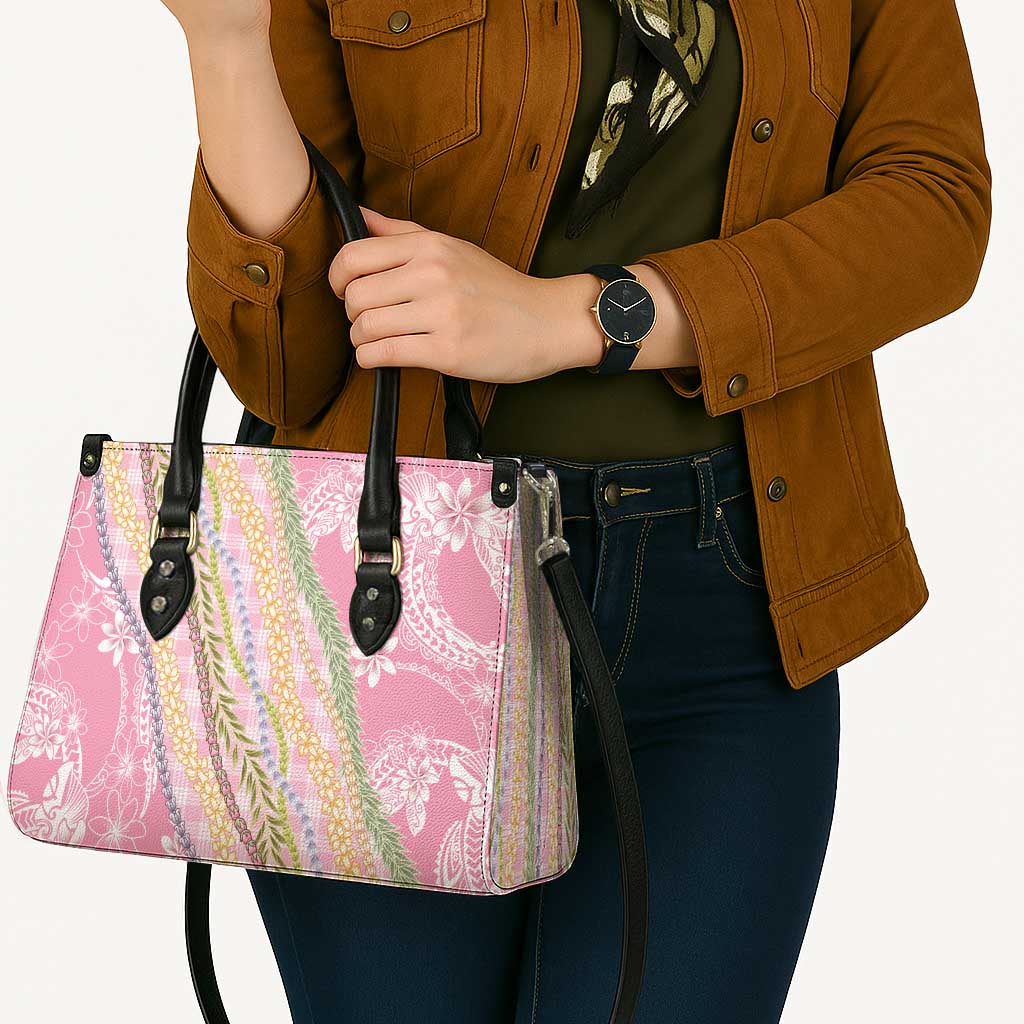 Pink Palaka Hawaii Leis Leather Bag Hawaiian-plaid Elegant Tropical Vibes - Polynesian Pride